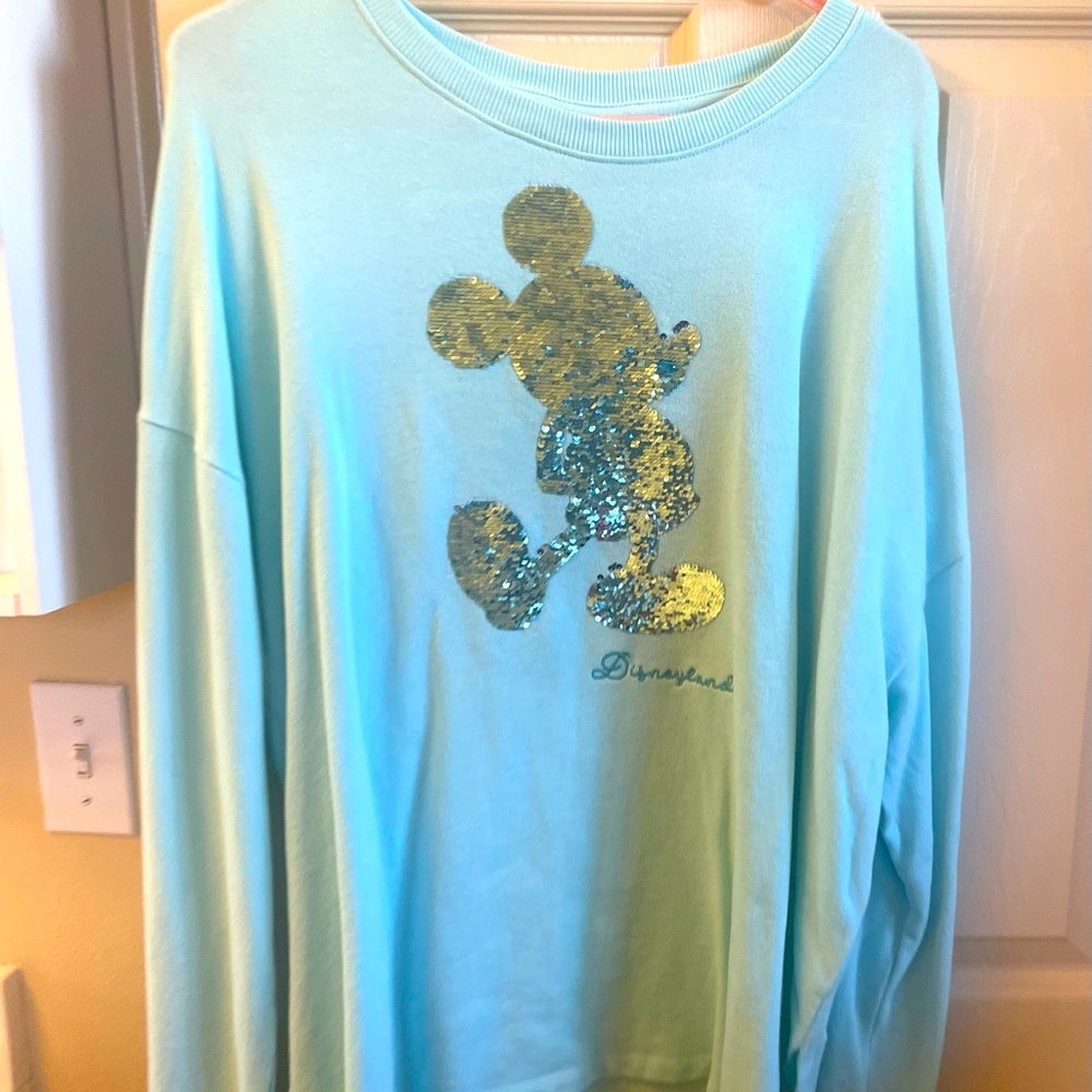 Disney Parks Teal Sequined Mickey Mouse Sweatshirt